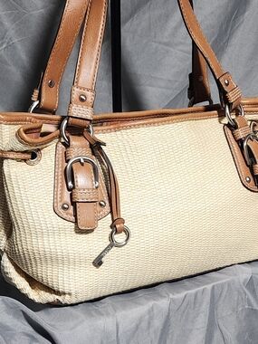 Vintage Fossil Tan Woven Shoulderbag Satchel Purse 70's